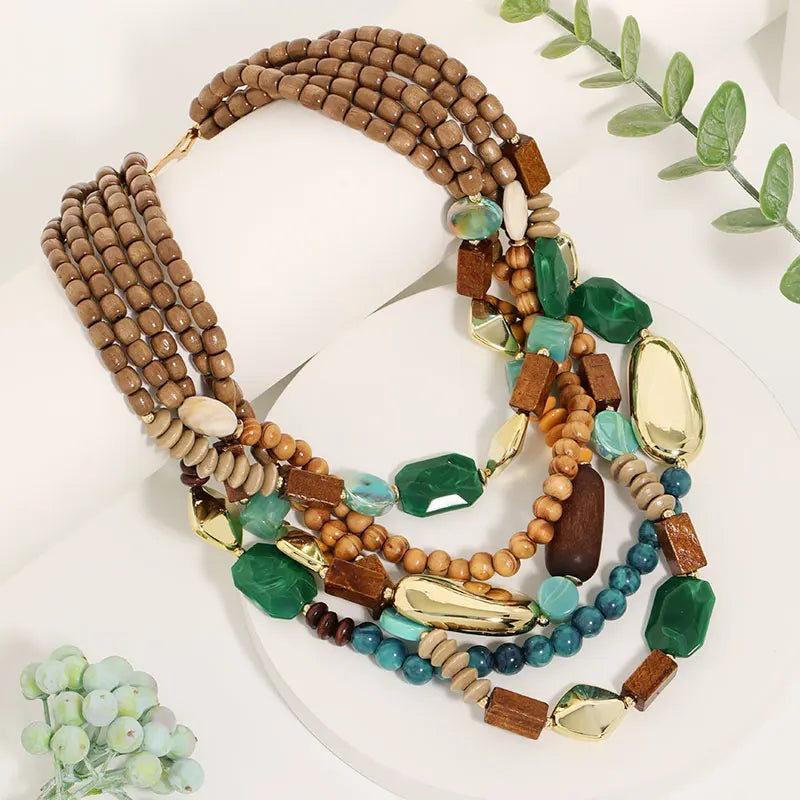 Collier Pendentif de Perles et Bois vert