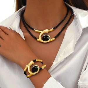 Collier Pendentif et Bracelet Géométriques or