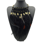 Collier Pendentif Ras de Cou Ethnique Plume noir