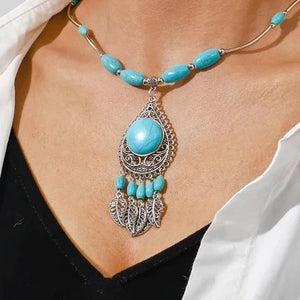 Collier Pendentif Ethnique Turquoise