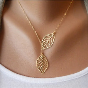 Collier Pendentif Feuilles Automnales or