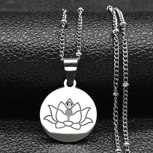 Collier Pendentif Fleur de Lotus Chaîne & Médaillon argent