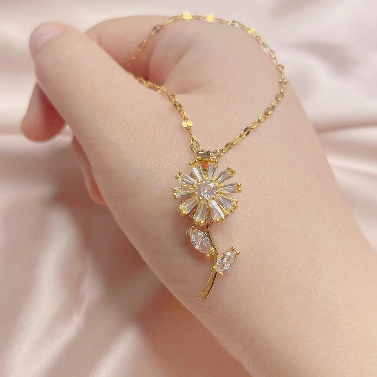 Collier Pendentif Fleur de Tournesol Tournante Anti-Stress or