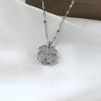 Collier Pendentif Fleur en Zircon Tournante Anti-Stress argent