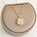 Collier Pendentif Fleur en Zircon Tournante Anti-Stress or