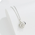 Collier Pendentif  Fleur en Zircon Tournante Anti-Stress argent