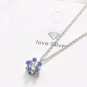 Collier Pendentif Flocon de Neige Femme Argent Bleu