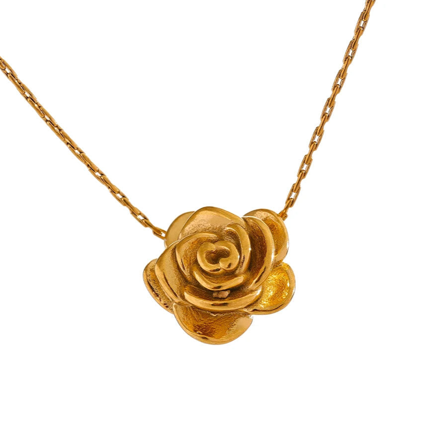 Collier Pendentif Grosse Fleur de Rose or