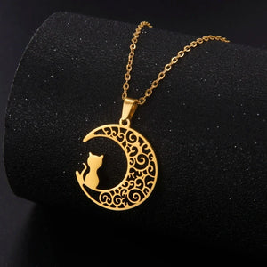 Collier Pendentif Lune de Chat or