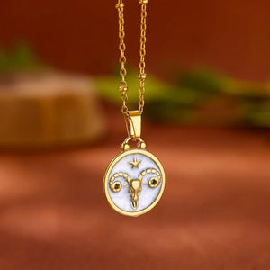 Collier Pendentif Or et Blanc Signe du Zodiaque 12 Constellations bélier