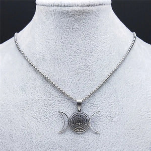 Collier Pendentif Roue d'Hécate Sorcellerie Wiccan Strophalos argent 50 cm 