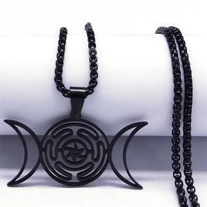 Collier Pendentif Roue d'Hécate Sorcellerie Wiccan Strophalos noir 60 cm