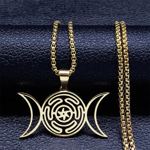 Collier Pendentif Roue d'Hécate Sorcellerie Wiccan Strophalos or 60 cm