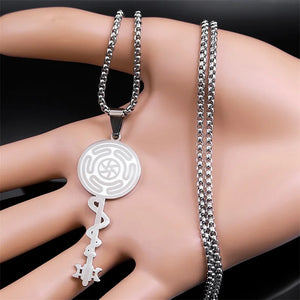 Collier Pendentif Roue d'Hécate Strophalos Sorcellerie Wiccan argent 50 cm