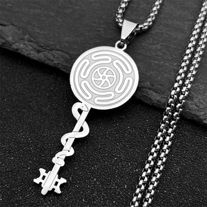 Collier Pendentif Roue d'Hécate Strophalos Sorcellerie Wiccan argent 50 cm