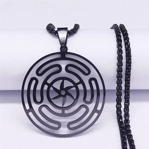 Collier Pendentif Roue d'Hécate Strophalos Sorcellerie Wiccan noir 60 cm