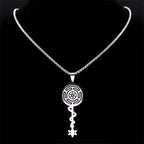 Collier Pendentif Roue d'Hécate Strophalos Sorcellerie Wiccan argent 50 cm