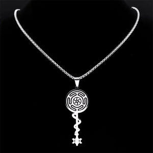 Collier Pendentif Roue d'Hécate Strophalos Sorcellerie Wiccan argent 50 cm