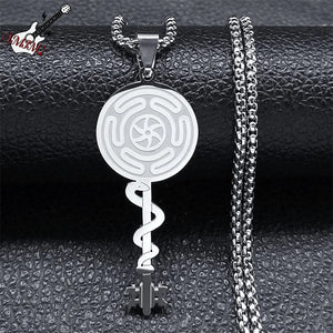 Collier Pendentif Roue d'Hécate Strophalos Sorcellerie Wiccan argent 50 cm