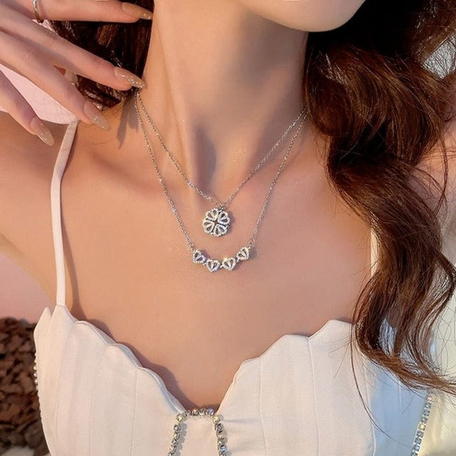 Collana con ciondolo a forma di Quadrifoglio a cuore con confezione regalo