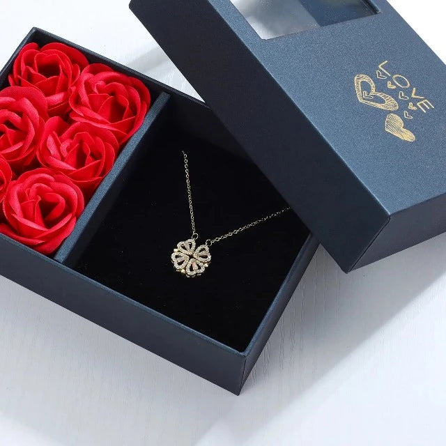 Collana Pendente Quadrifoglio Cuore con Scatola Regalo argento