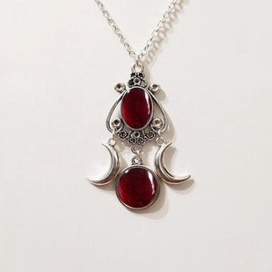 Collier Pendentif Triple Lune Sorcellerie Wiccan Femme rouge