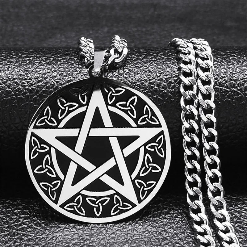 Collier Pentagramme Tétragramme En Acier - Pendentif Talisman Protection - Bijou Occulte Pour Femme/homme