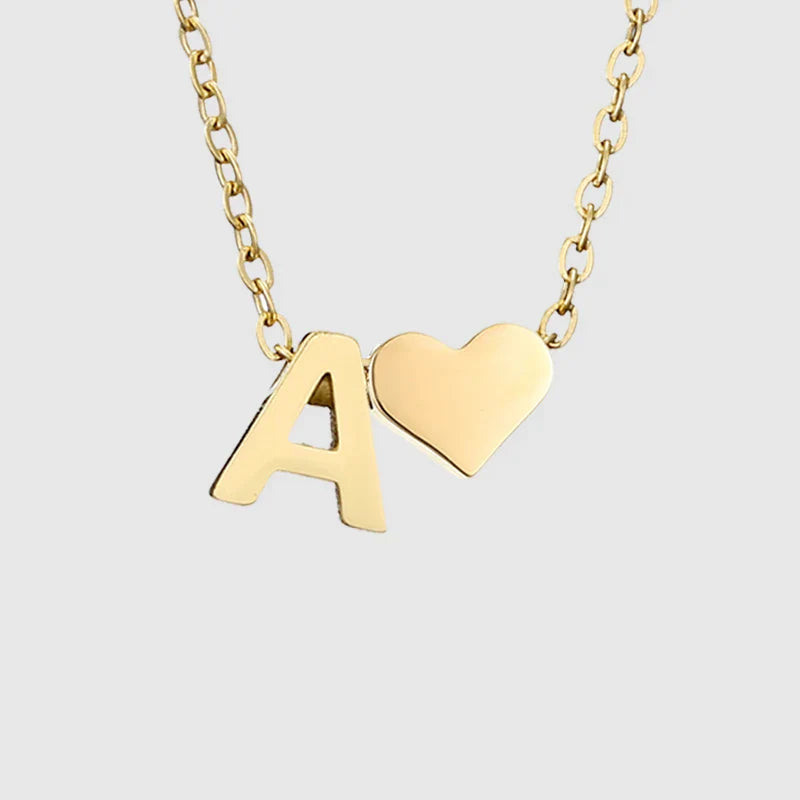 Women's necklace with heart pendant and initial - letter 