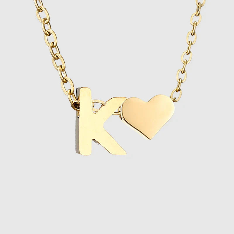 Women's necklace with heart pendant and initial - letter 