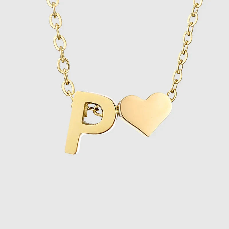 Women's necklace with heart pendant and initial - letter 