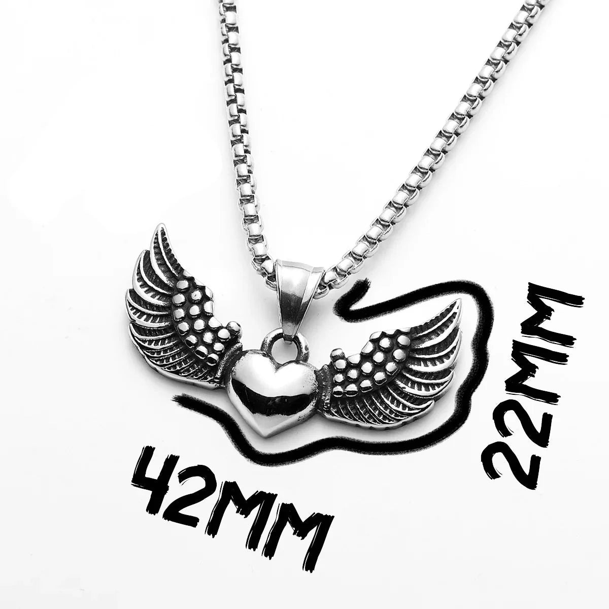 Collier homme avec pendentif coeur et ailes d'ange