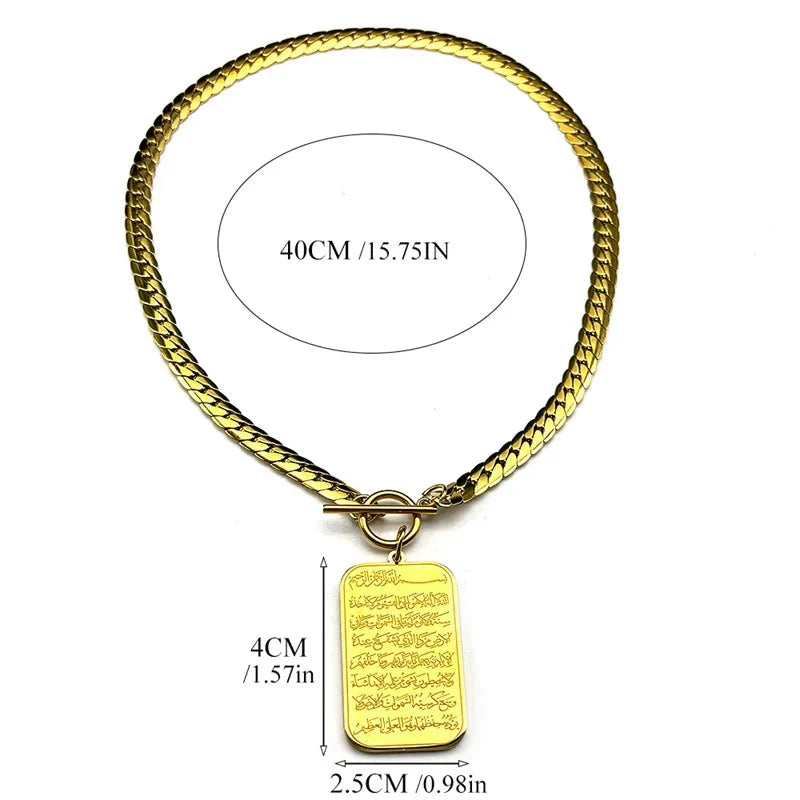 Collier ras de cou avec pendentif Ayatul Kursi arabe islam
