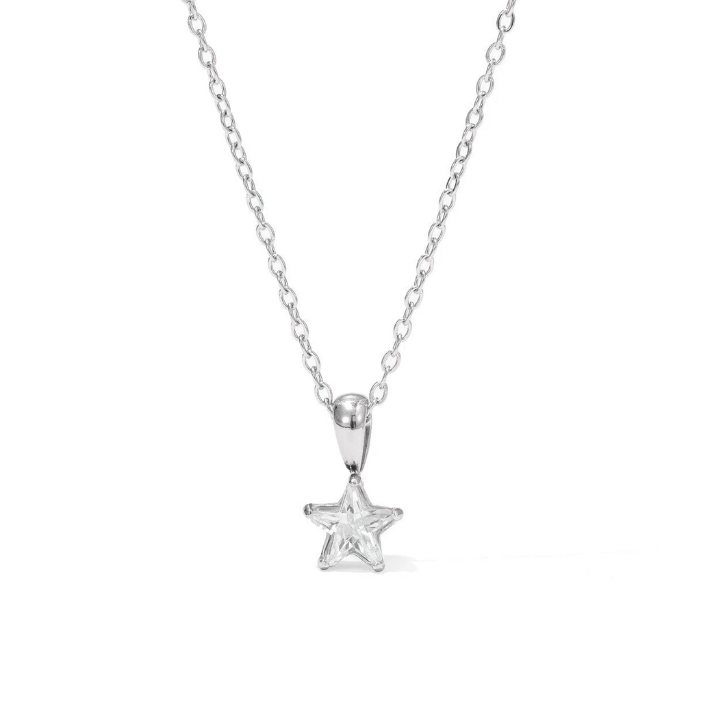 Silver choker necklace with star pendant pavé-set with zirconia