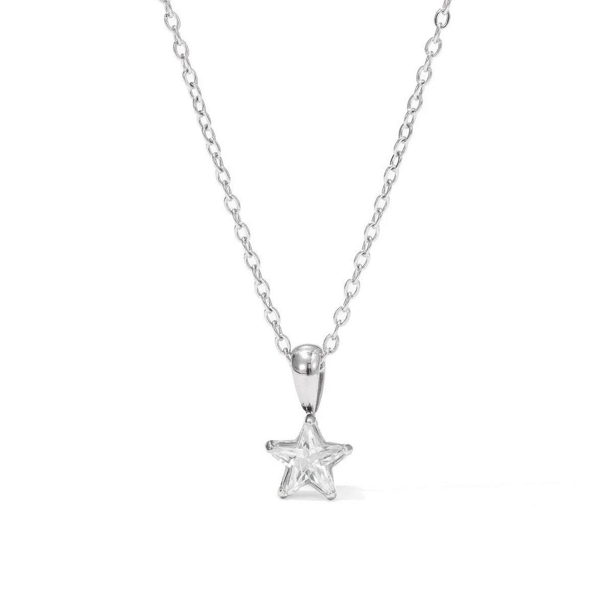 Silver choker necklace with star pendant pavé-set with zirconia