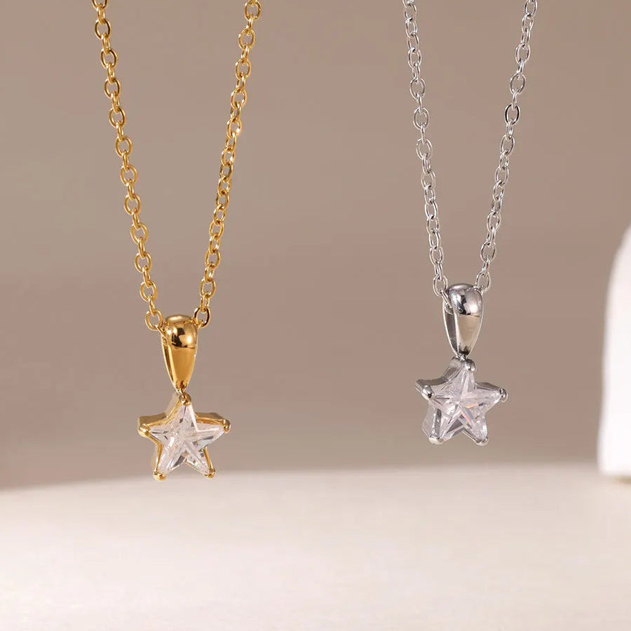 Silver choker necklace with star pendant pavé-set with zirconia