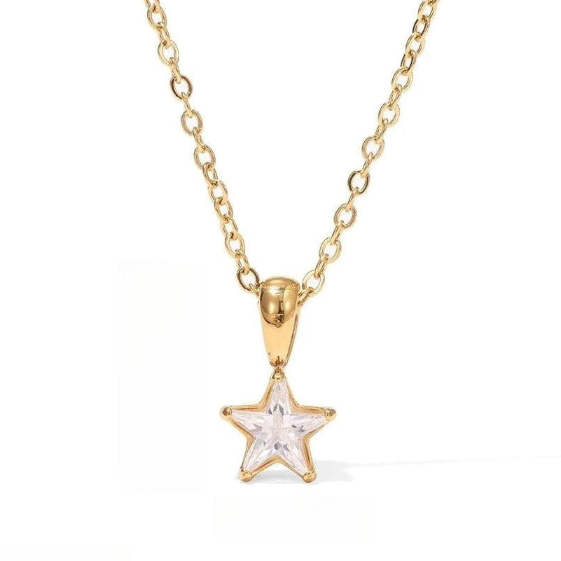 Gold choker necklace with star pendant pavé-set with zirconia