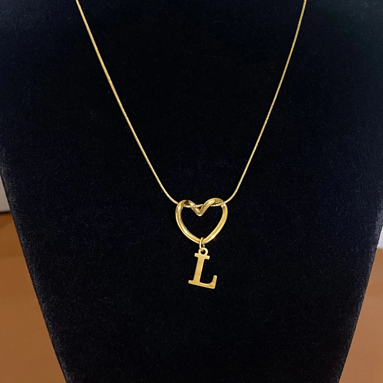 Choker necklace with initial and heart pendant - letter 