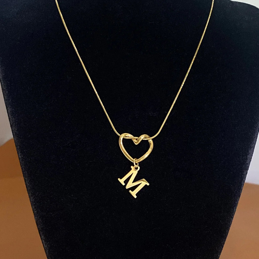 Choker necklace with initial and heart pendant - letter 