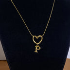Choker necklace with initial and heart pendant - letter 