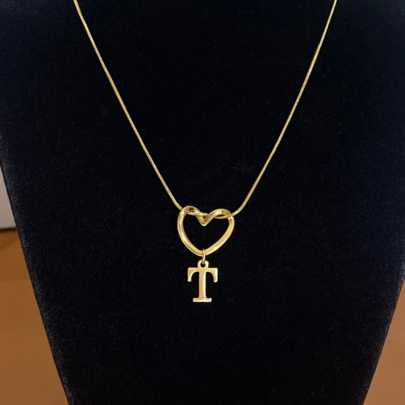 Choker necklace with initial and heart pendant - letter 