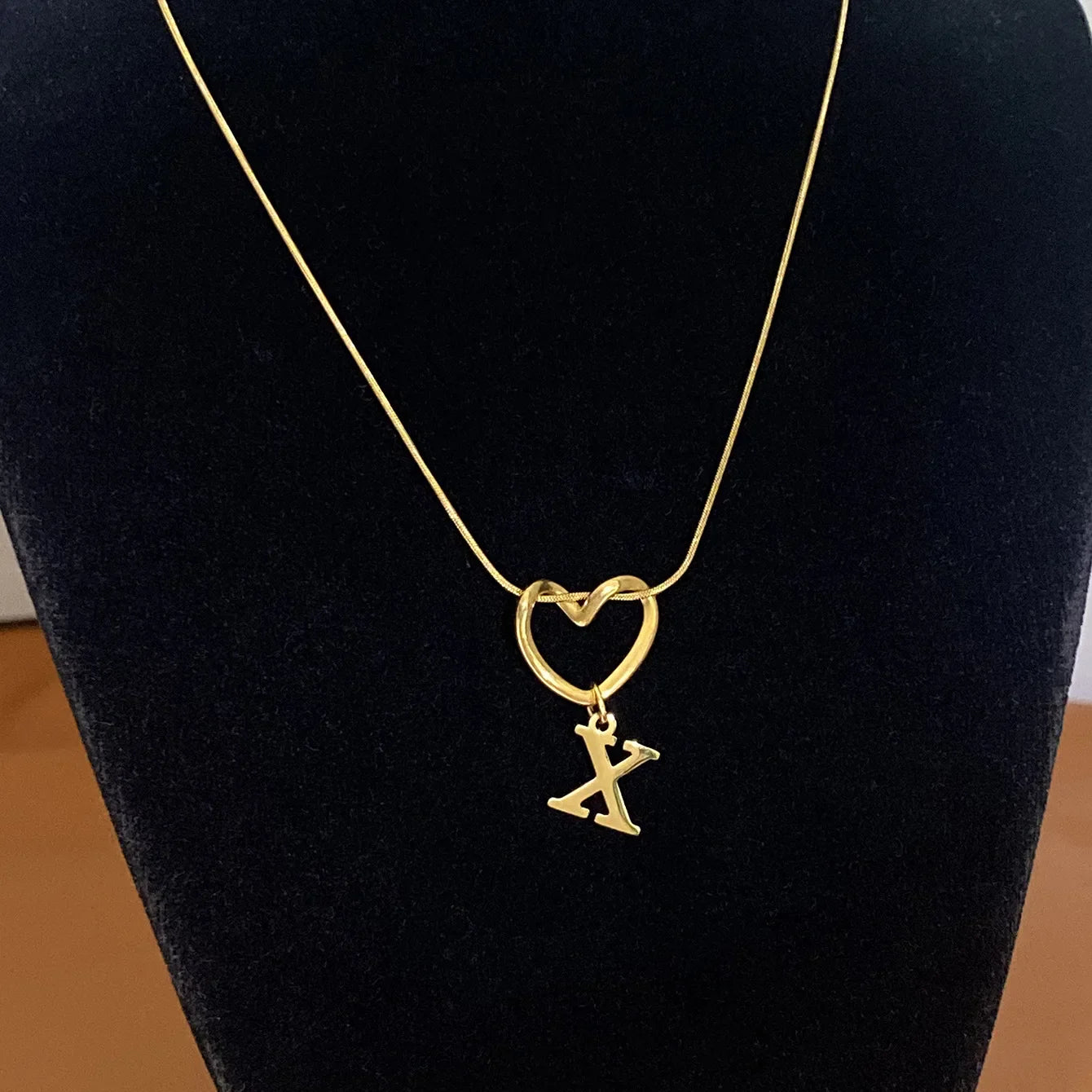 Choker necklace with initial and heart pendant - letter 