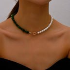 Collier Ras de Cou de Style avec Pendentif en Perles vert