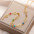 Collier Ras de Cou Pendentif avec Pierres en Zircon 7 Chakras or