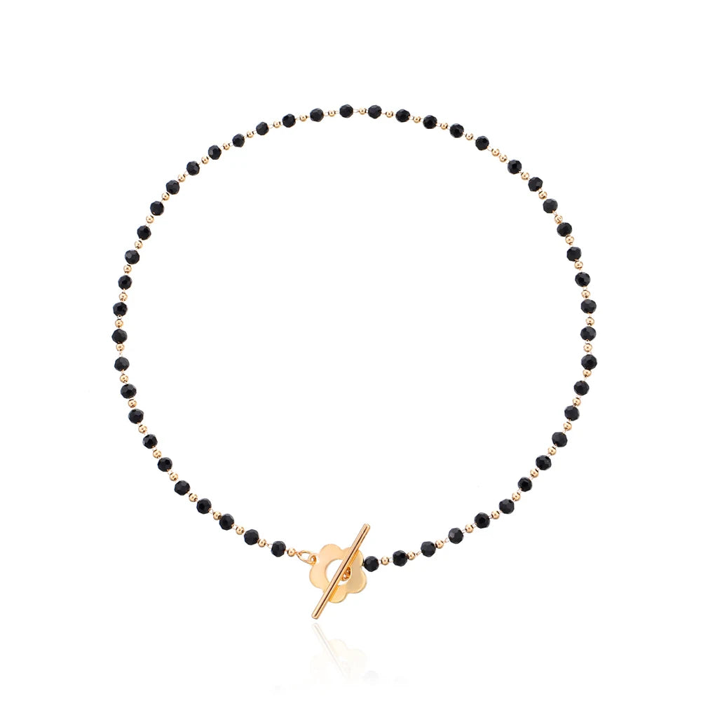Collier Ras de Cou Pendentif Fleur noir et or
