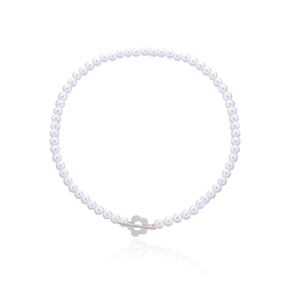 Collier Ras de Cou Pendentif Fleur blanc et argent