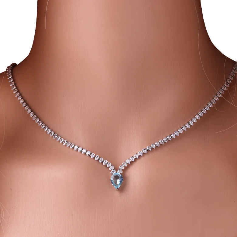 Collier Ras de Cou Pendentif Goutte d'Eau et Zircon