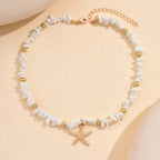 Náhrdelník choker s mušľou a hviezdicou, biele veľké perly