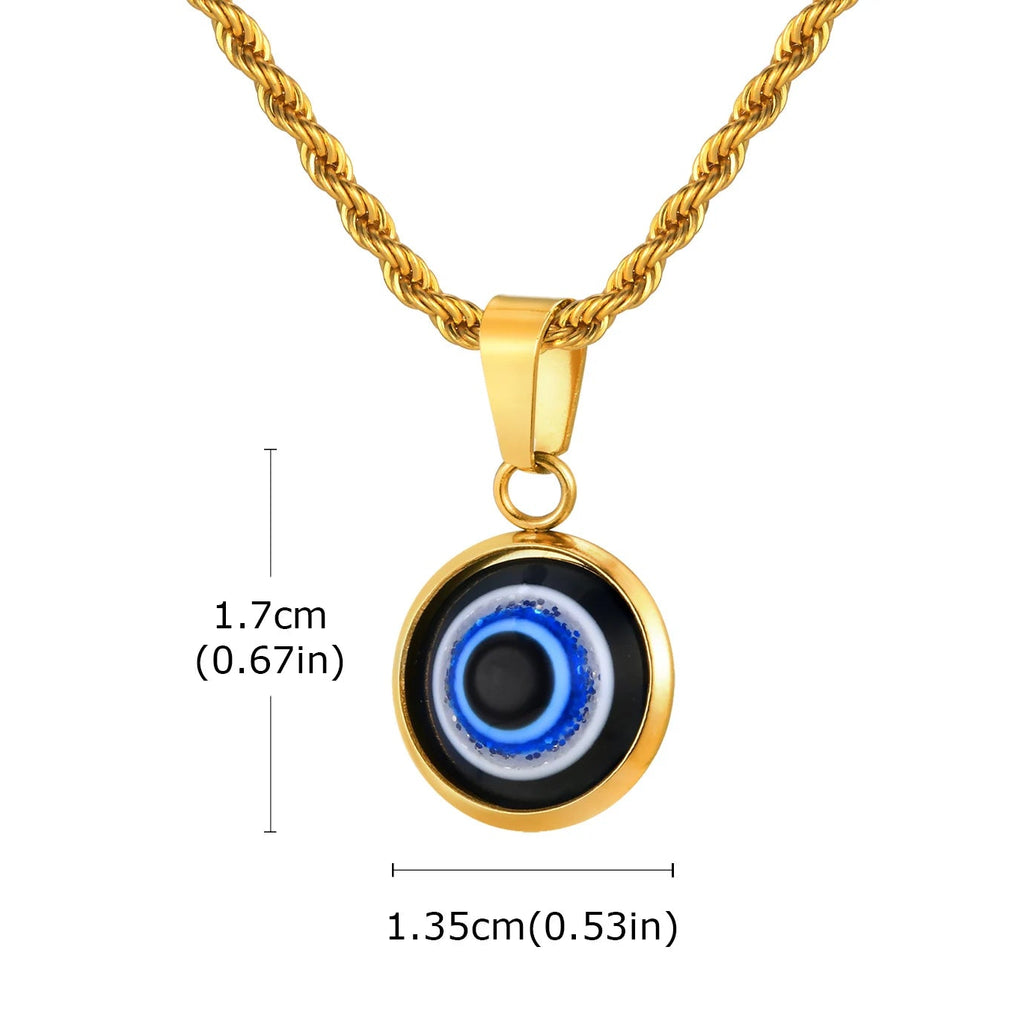 Collier torsadé avec pendentif oeil bleu discret or