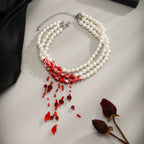 Collana a triplo giro con ciondolo a cascata di perle