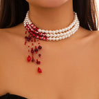 Collana a triplo giro con ciondolo a cascata di perle